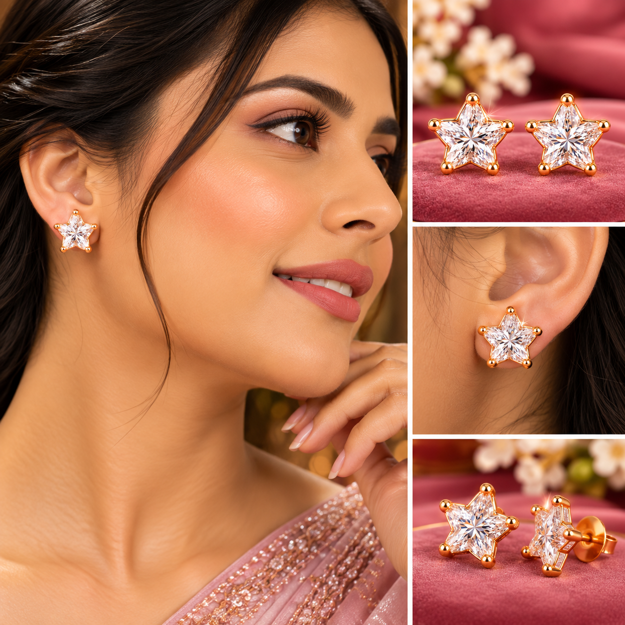 Celestial Star-Cut CZ Gold Stud Earrings